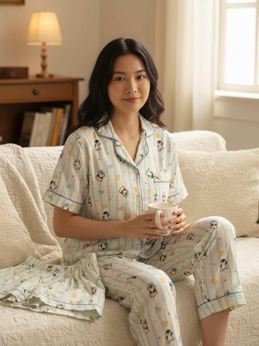 Women's Light Blue Cute Print Pajama Set - Brand
